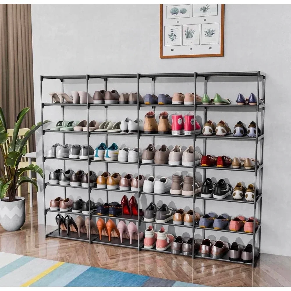 Large Shoe Rack 4 Row 7 Tier DIY STACKABLE‎ STORAGE Organizer Shelf 56-70 Pairs